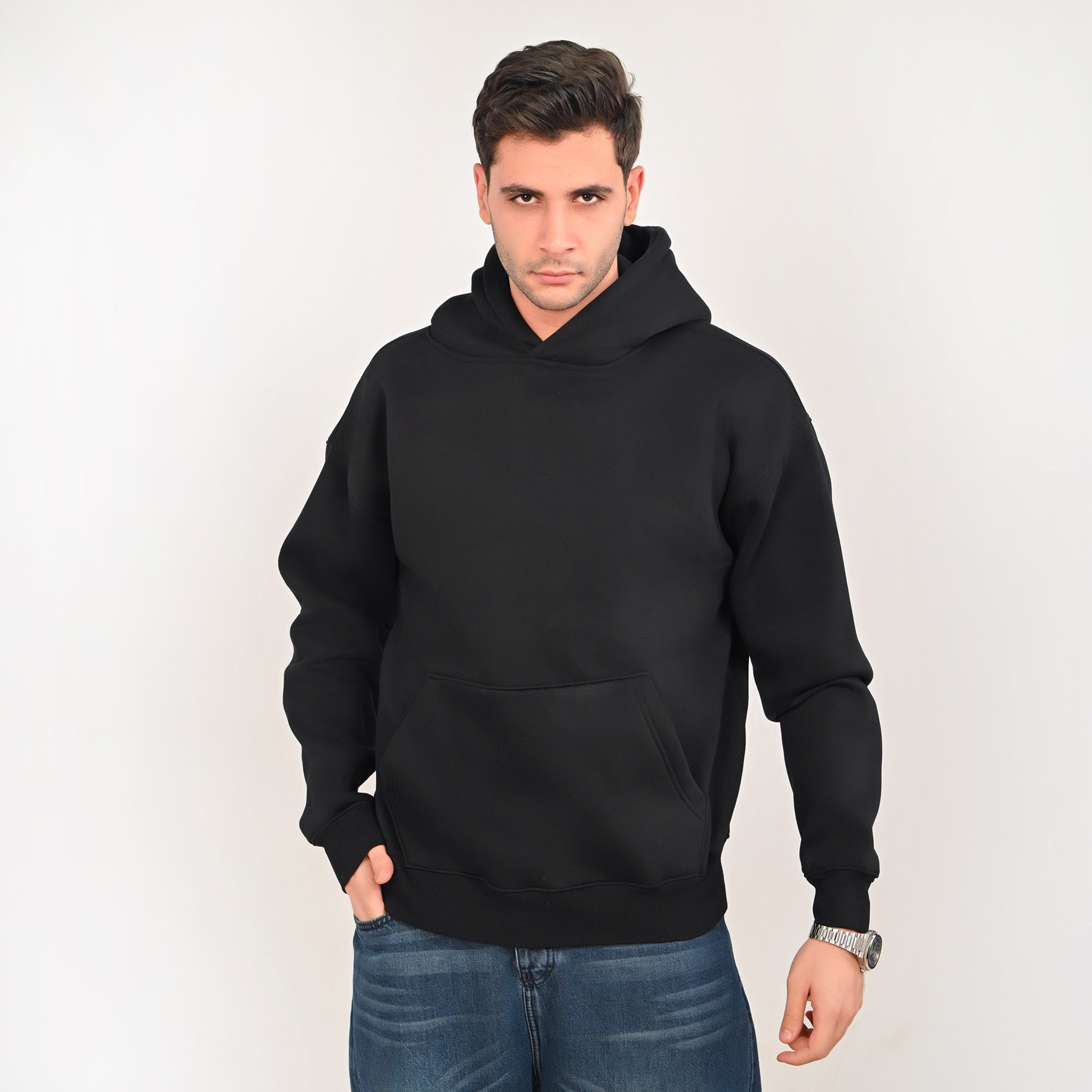 Plain Essential Kangaroo Hoodie – Black