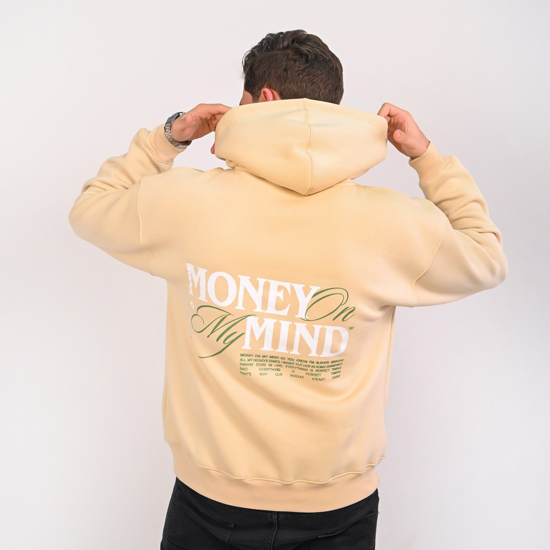 Graphic Relaxed Fit Hoodie – Light Beige