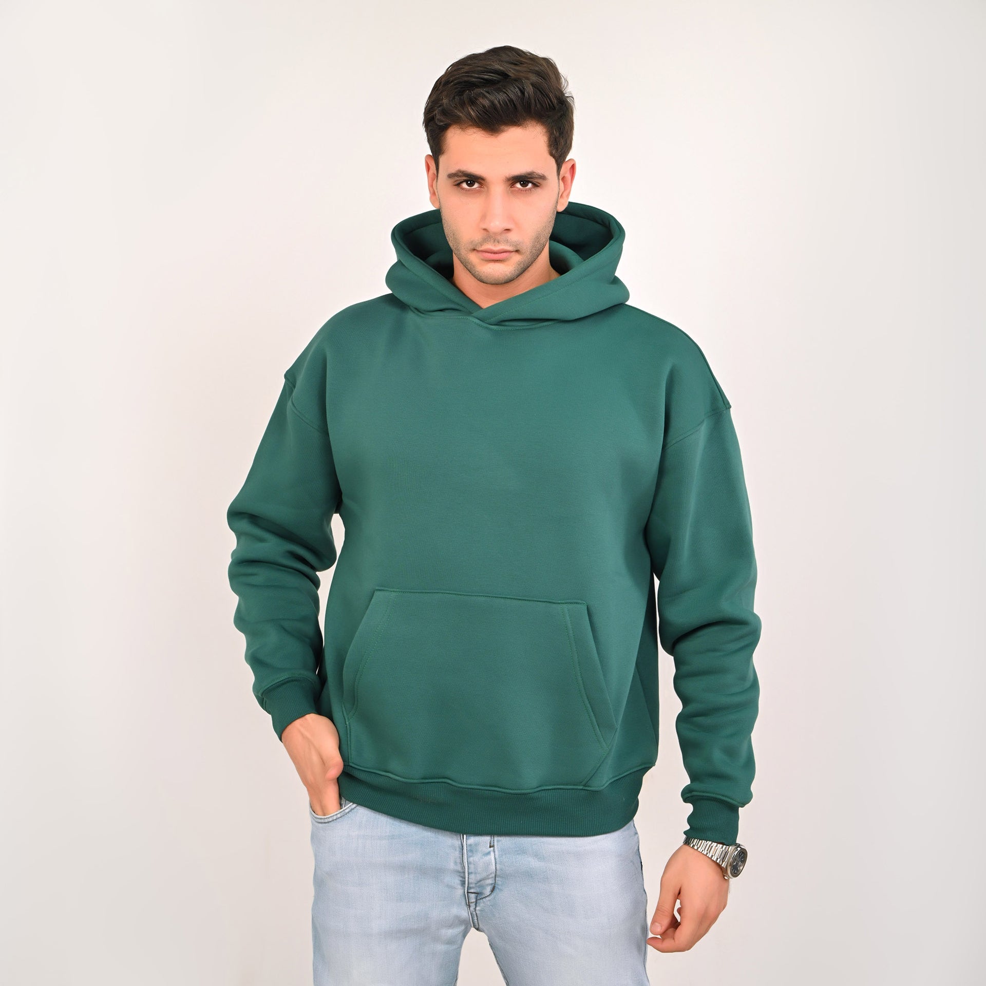 Plain Essential Kangaroo Hoodie – Teal Green