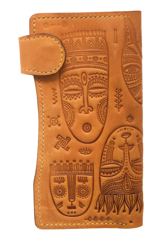 Genuine leather wallet with 8 pockets with a pharaonic design with a capsule