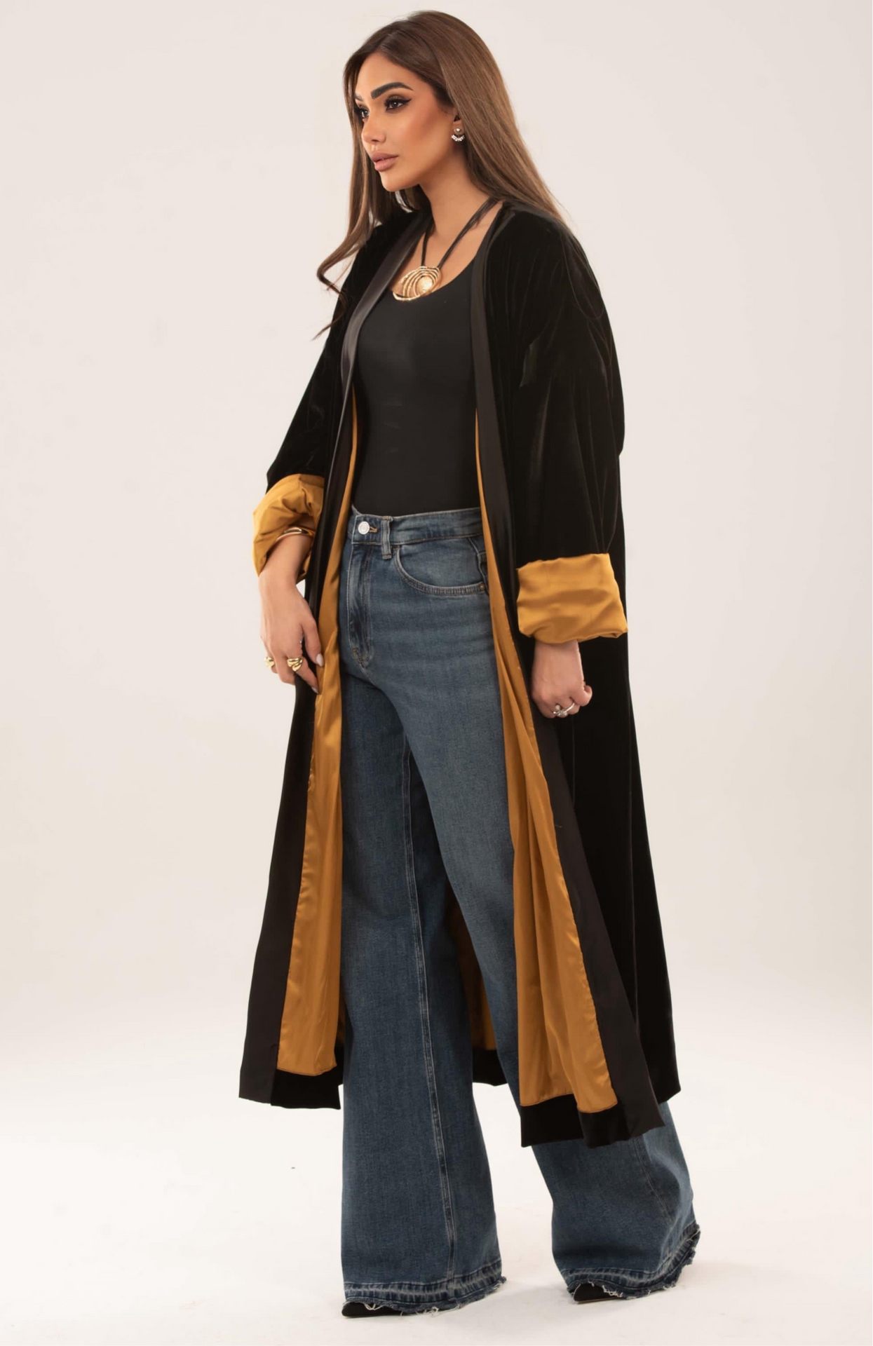 Velvet satin lining kimono - Gold