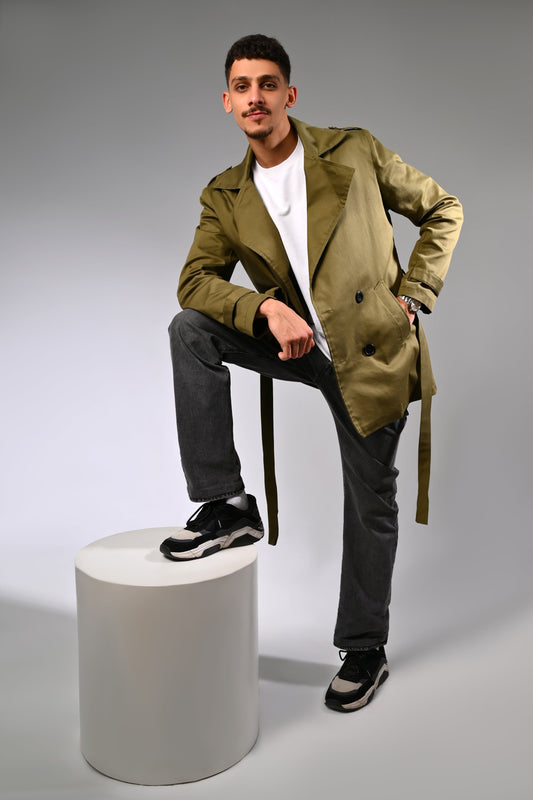 Olive Green Gabardine Trench Jacket