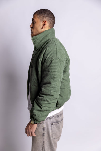 Cropped Corduroy Puffer Jacket - Green