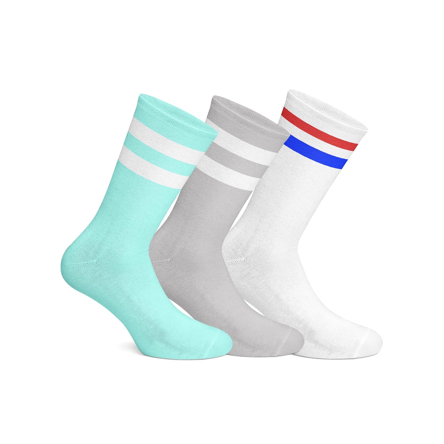 Cotton Basic Striped Crew Socks -Pack Of 3