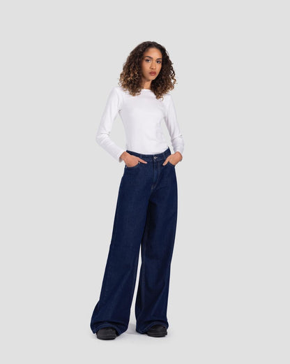 Basic Wide-Leg Pants in Raw Blue