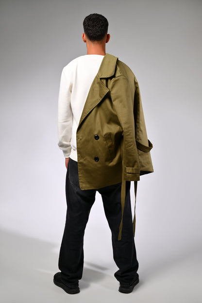 Olive Green Gabardine Trench Jacket