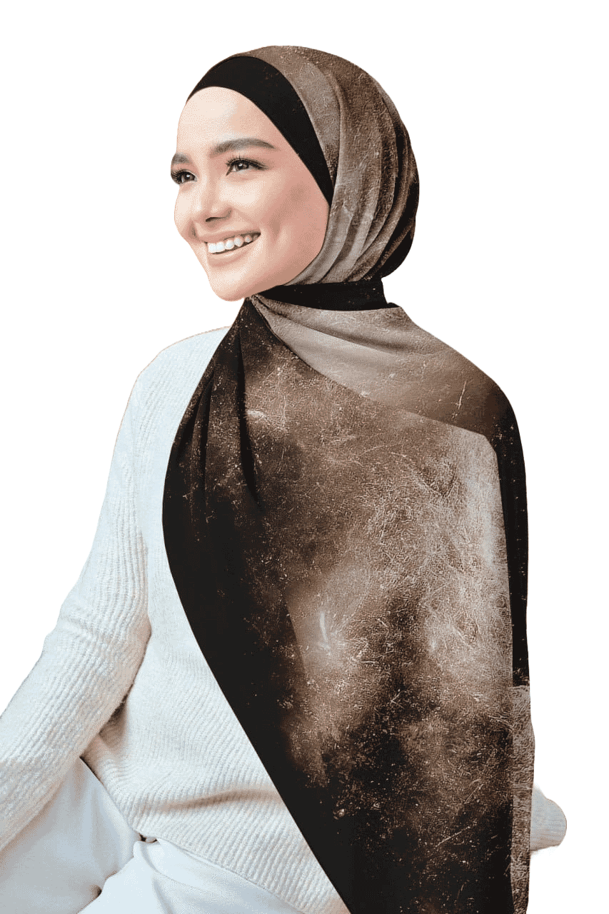 Printed Chiffon Crepe Veil - Multicolor