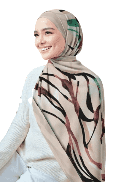 Printed Chiffon Crepe Veil - Beige