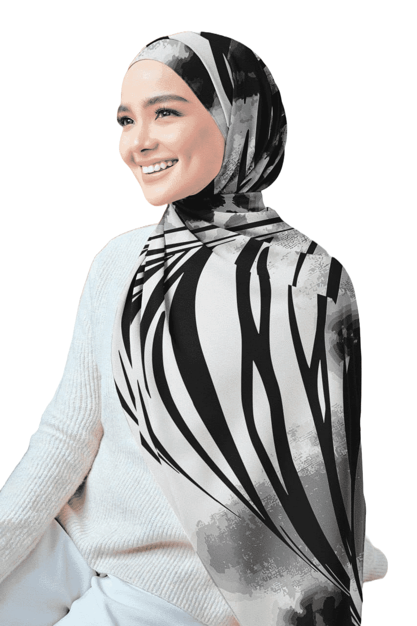 Printed Chiffon Crepe Veil - White