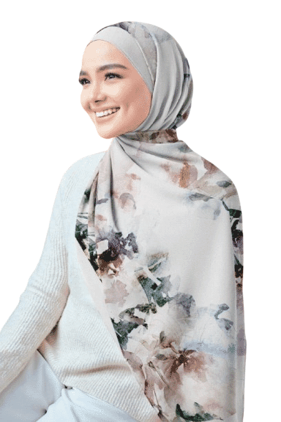 Printed Chiffon Crepe Veil - White
