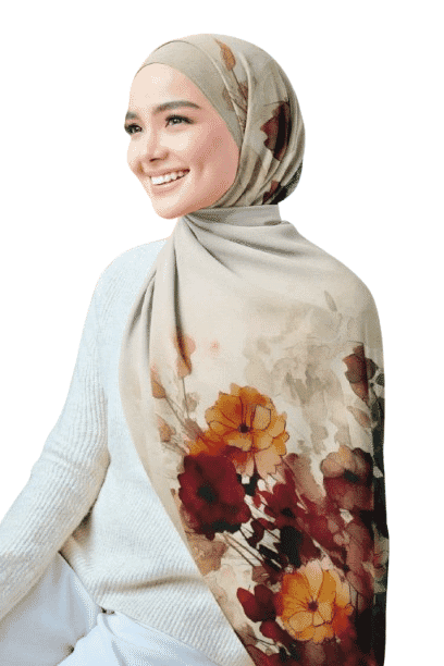 Printed Chiffon Crepe Veil - Beige
