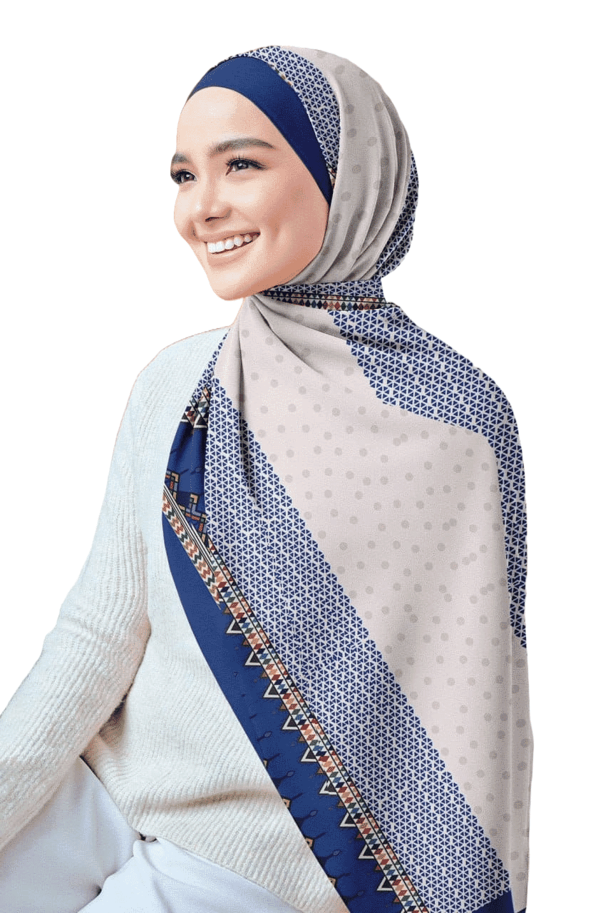 Printed Chiffon Crepe Veil - Navy Blue