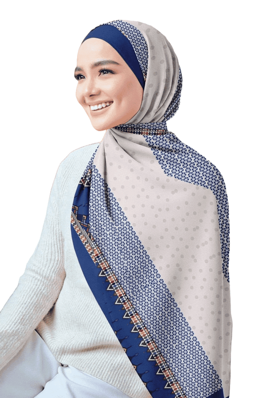 Printed Chiffon Crepe Veil - Navy Blue