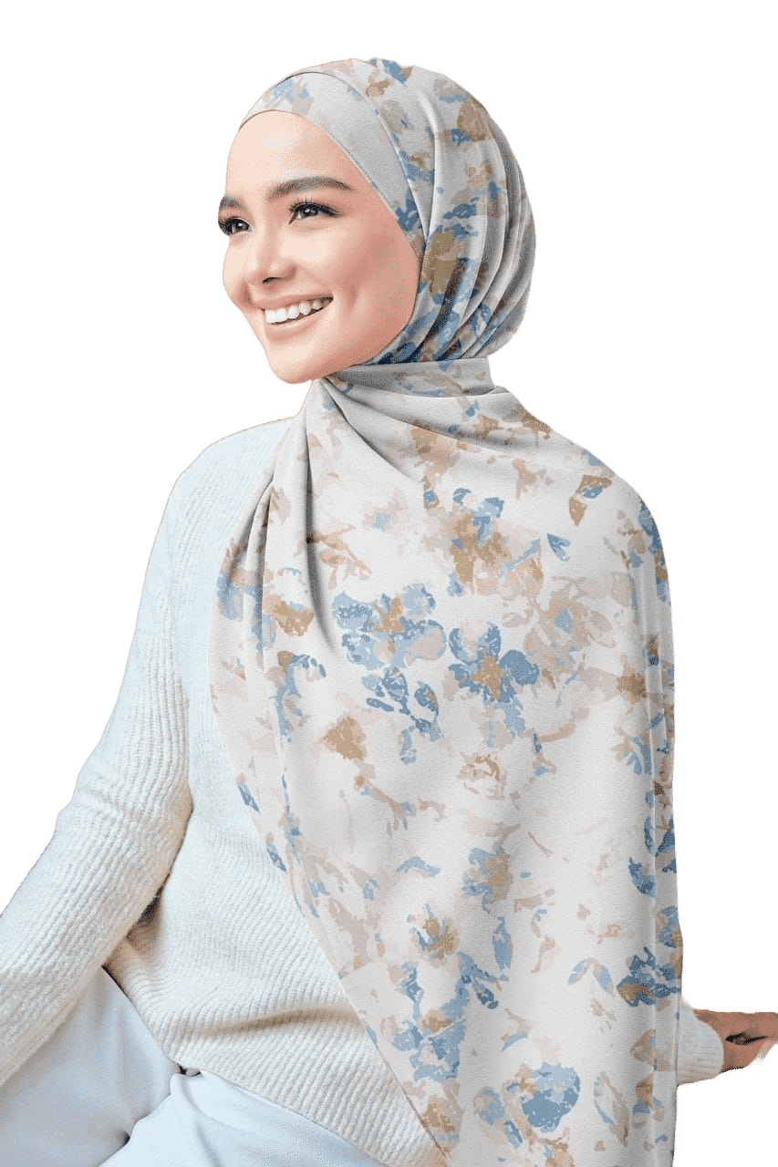 Printed Chiffon Crepe Veil - White