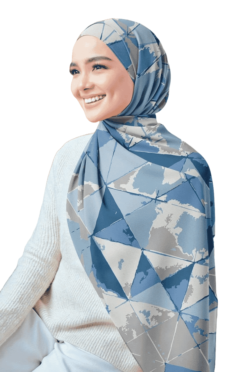 Printed Chiffon Crepe Veil - Baby Blue