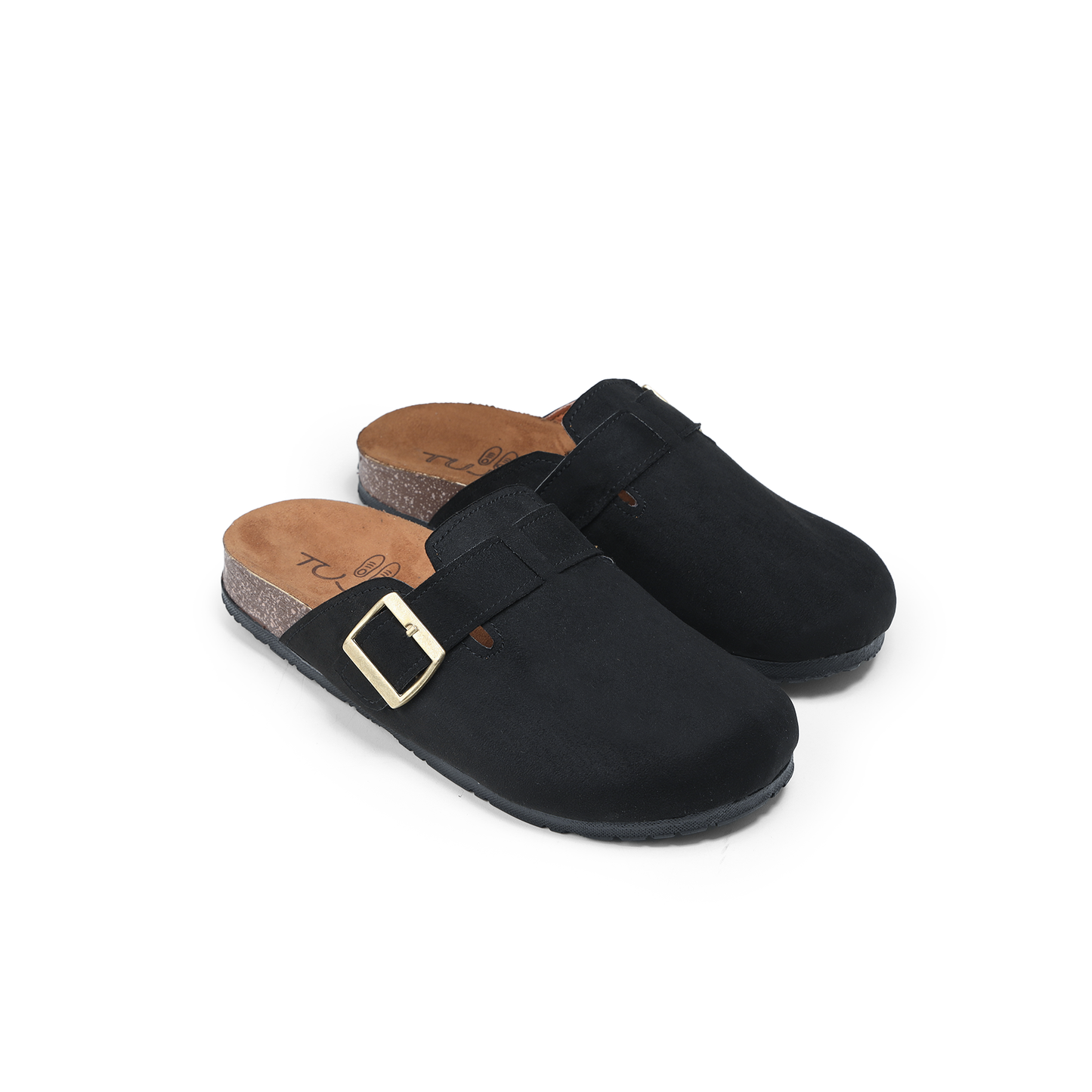 Faux Suede Leather Clogs, With Buckle Strap