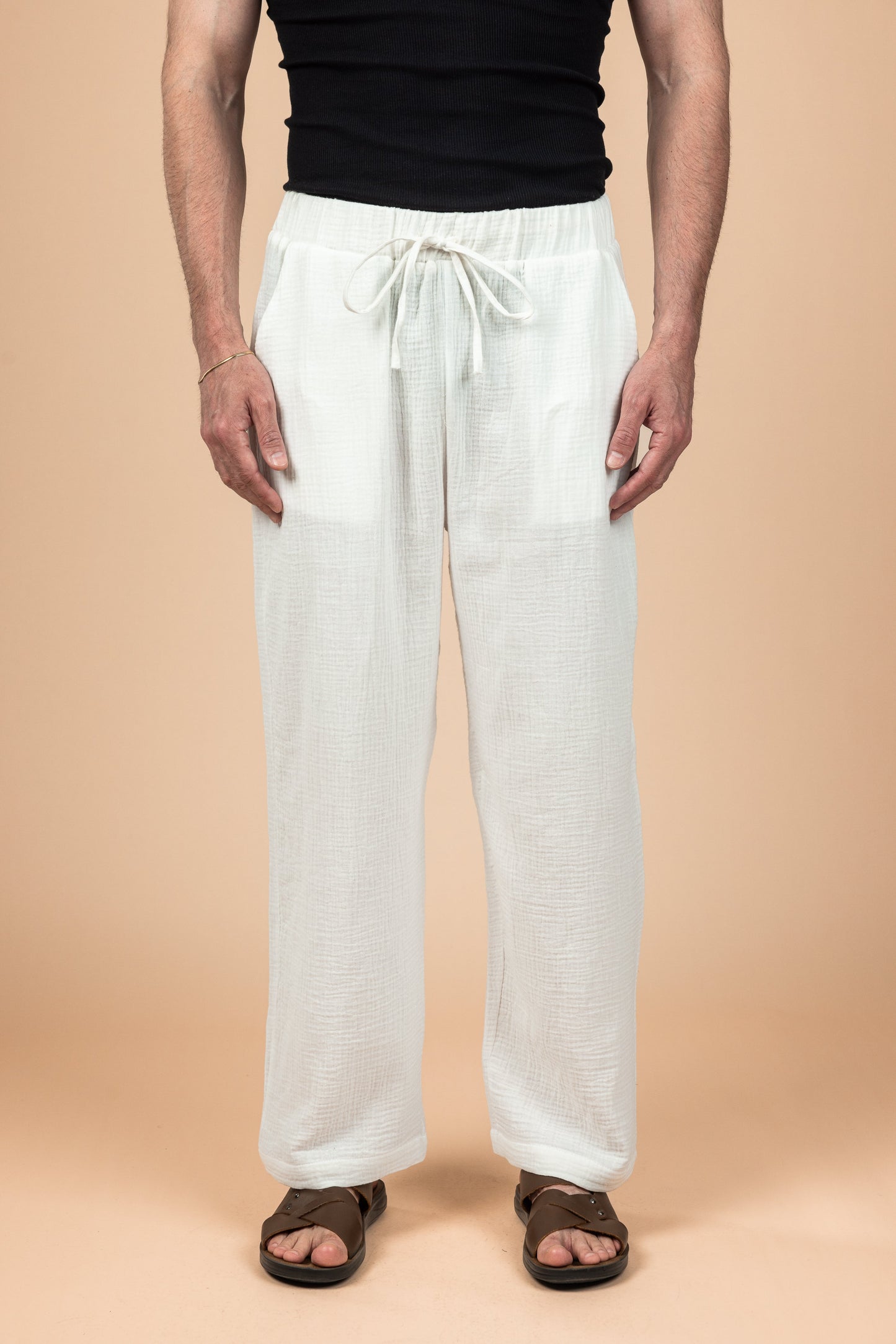 Wide Leg Baby Cotton Pants - White