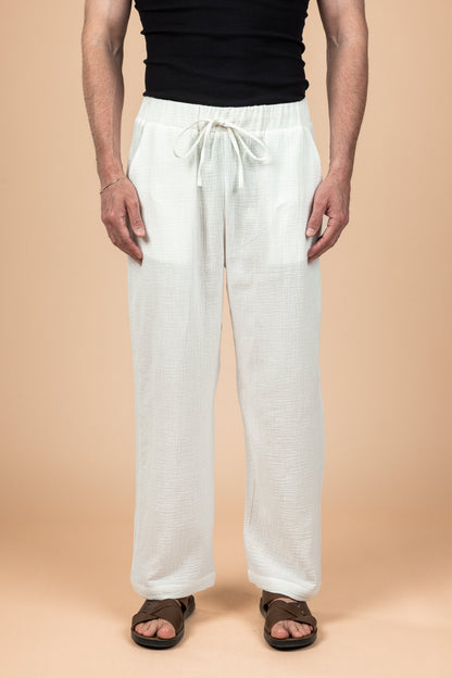 Wide Leg Baby Cotton Pants - White