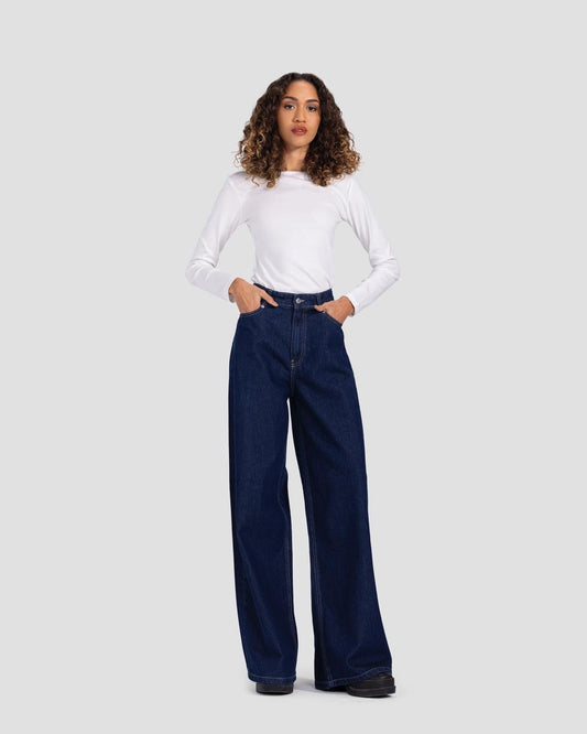 Basic Wide-Leg Pants in Raw Blue