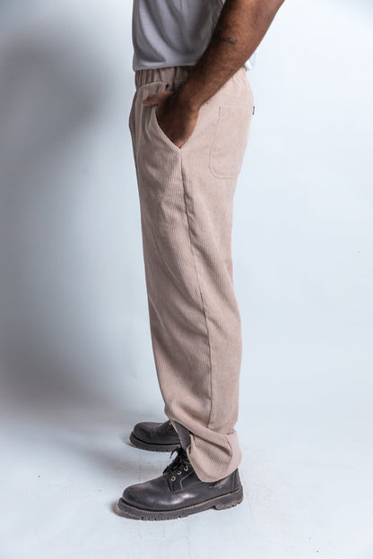 Wide Leg Corduroy Pants - Creme