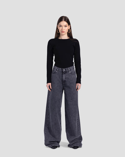 Basic wide-leg pants in washed Dark grey