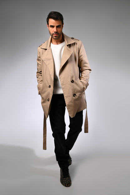 Beige Gabardine Trench Jacket