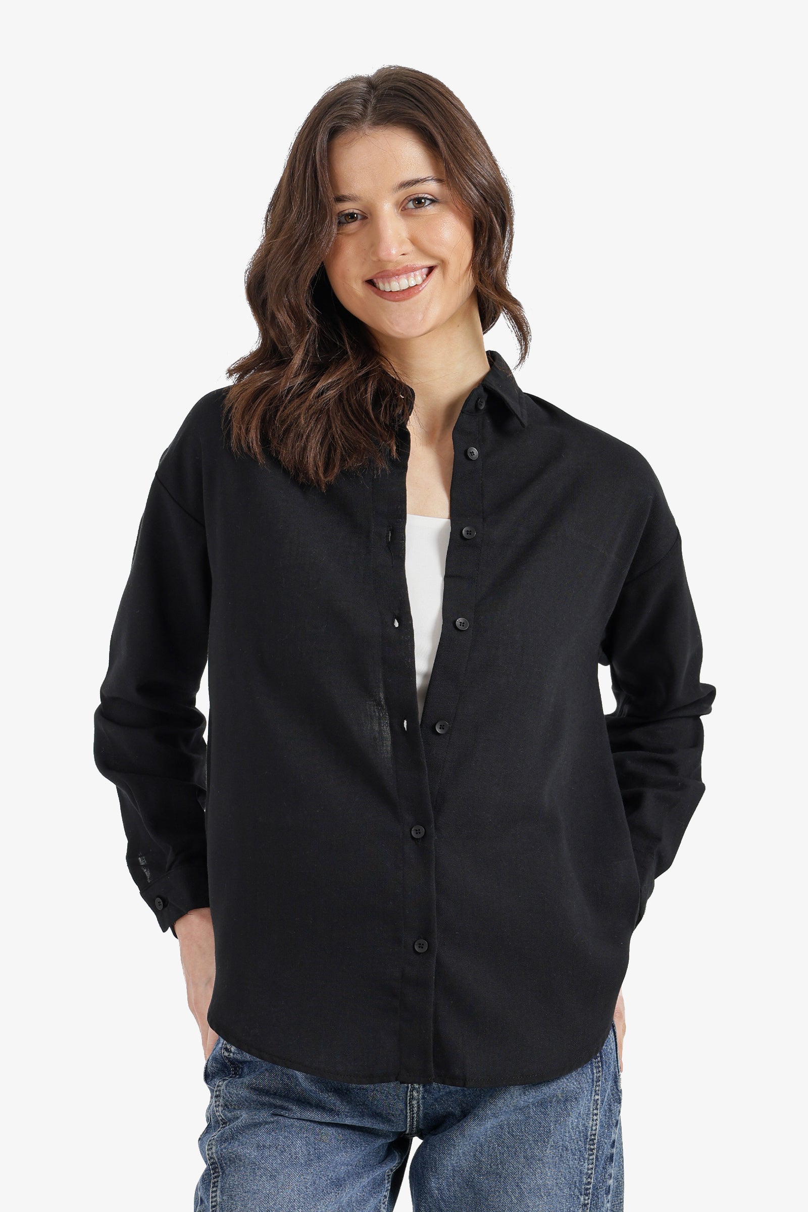Solid Dropped-Shoulder Relaxed Shirt – Black
