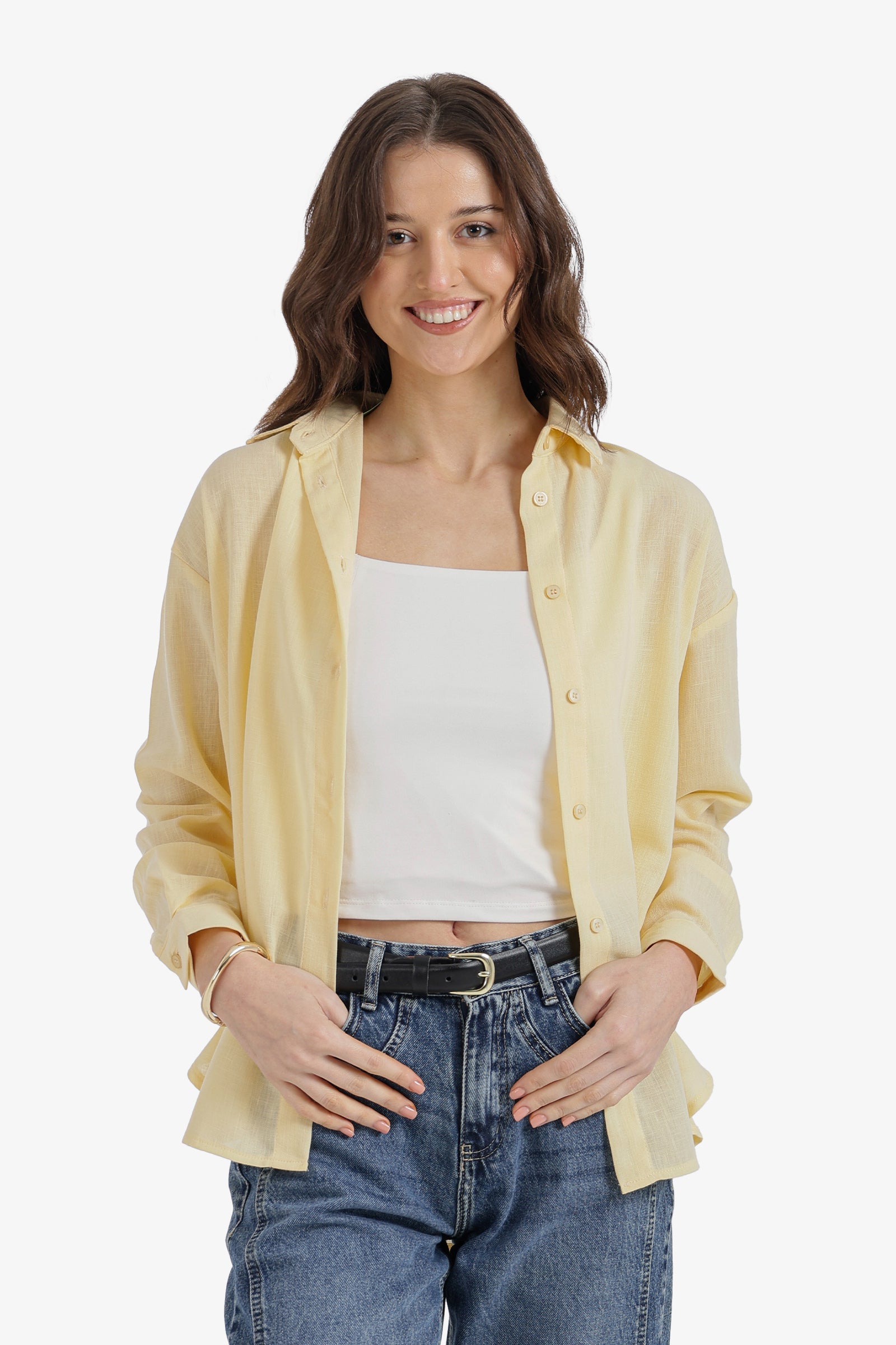 Solid Dropped-Shoulder Relaxed Shirt - Yellow
