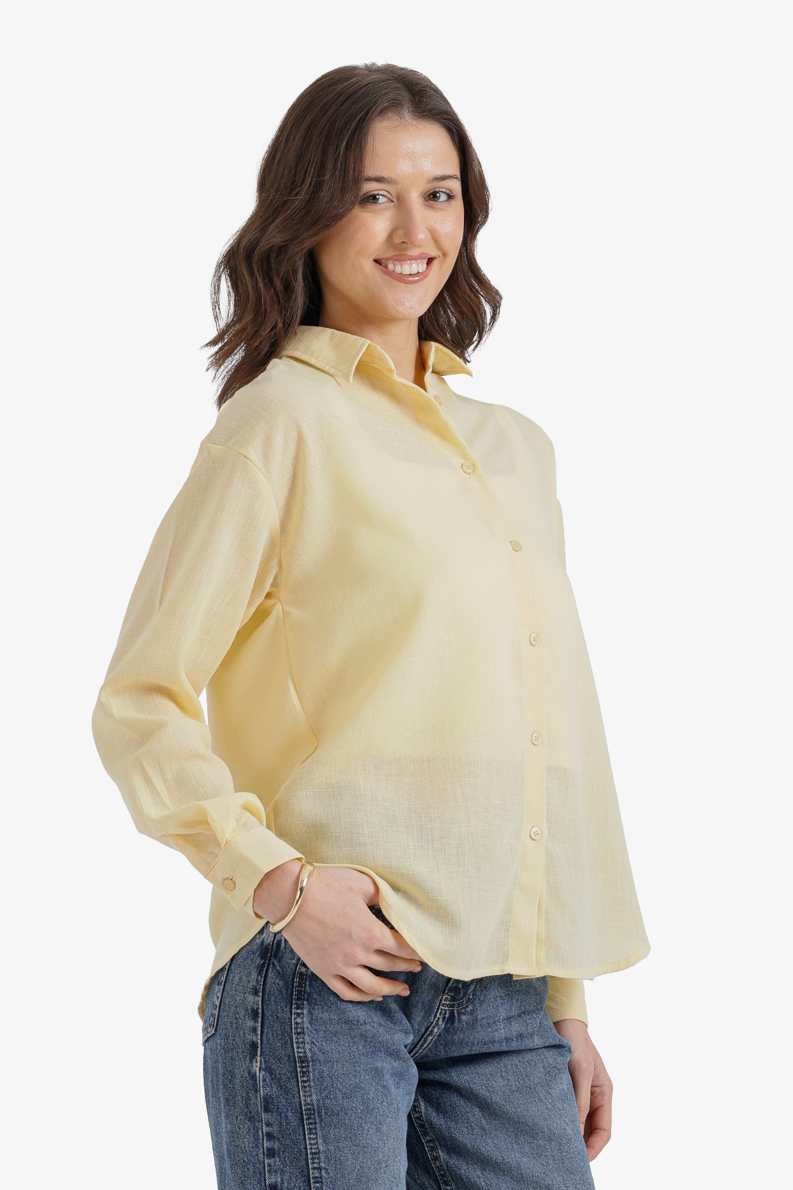 Solid Dropped-Shoulder Relaxed Shirt - Butter Yellow