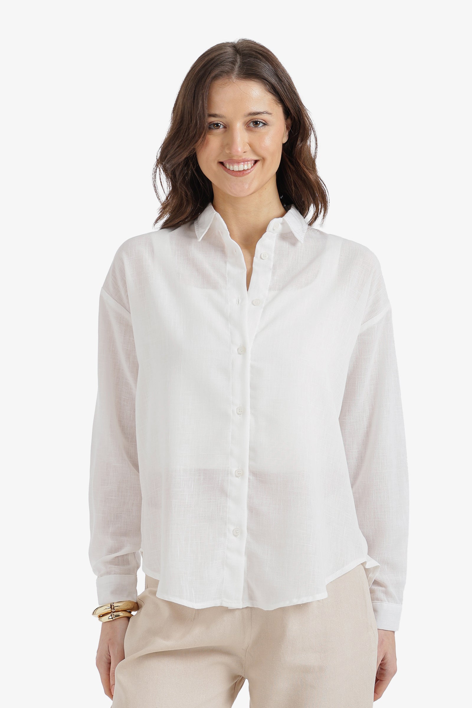 Solid Dropped-Shoulder Relaxed Shirt – Off White
