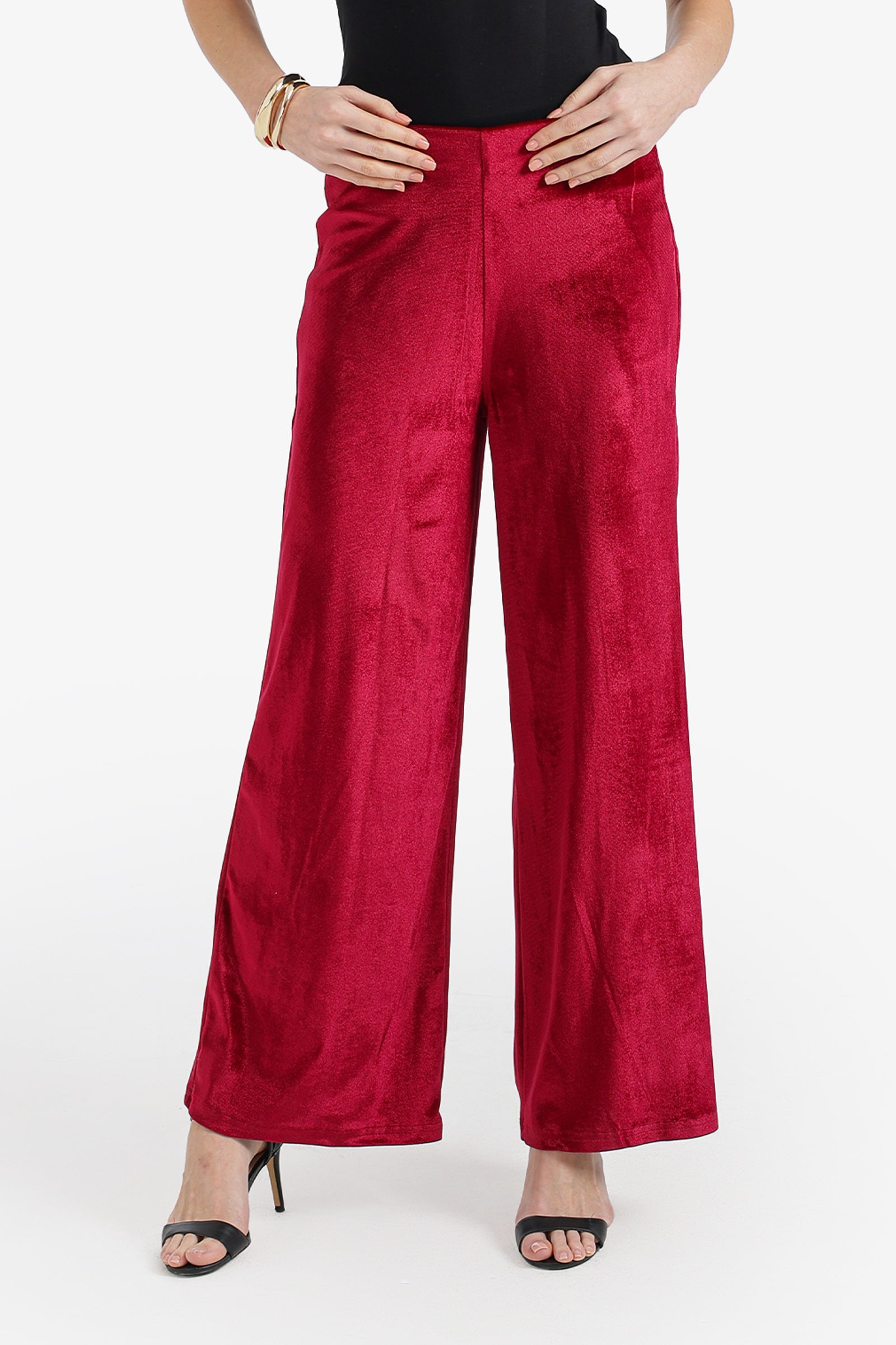 Solid Velvet Flare-Leg Pants – Light Burgundy