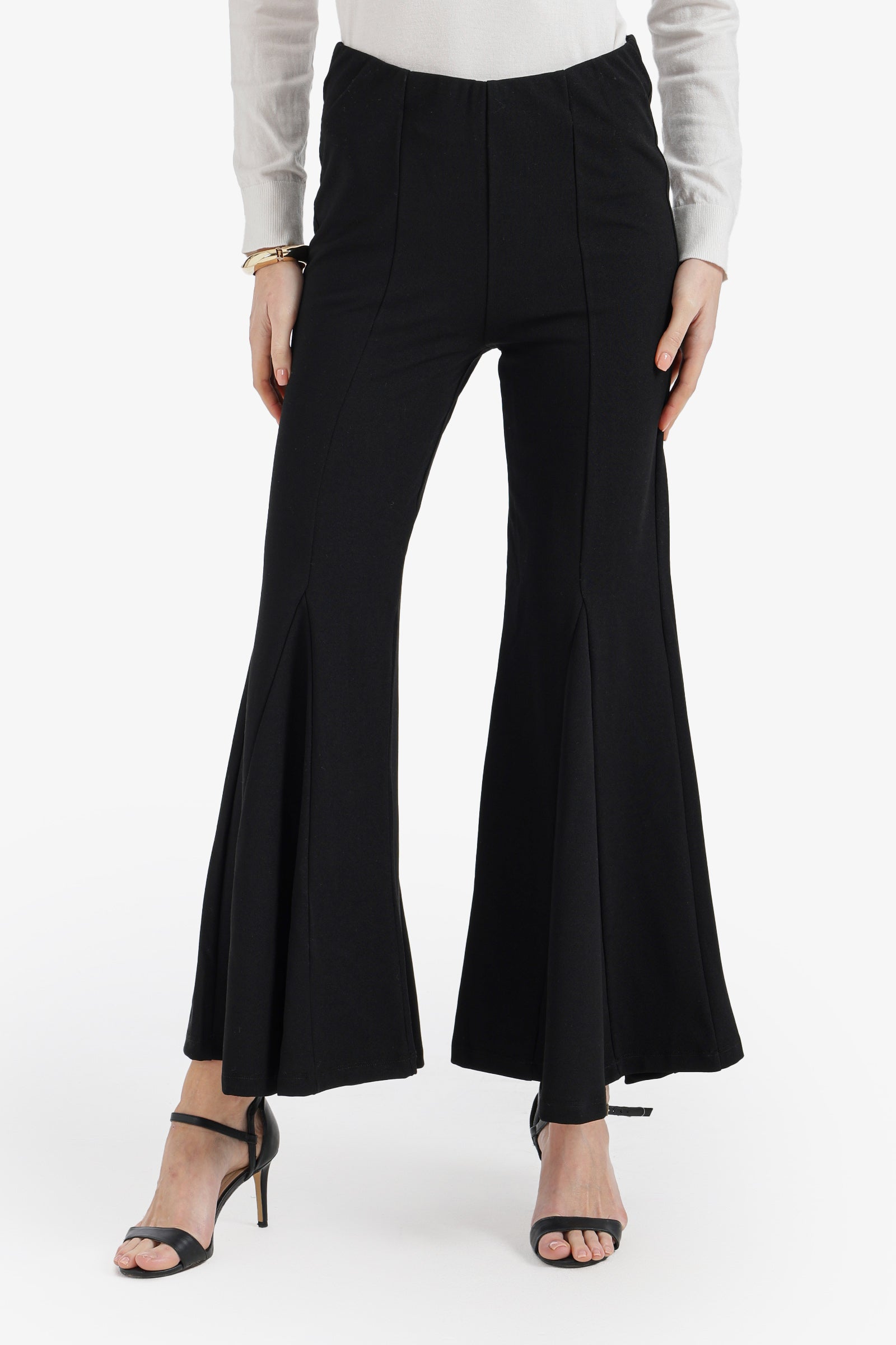 Solid Slim-Fit Flare Pants – Black