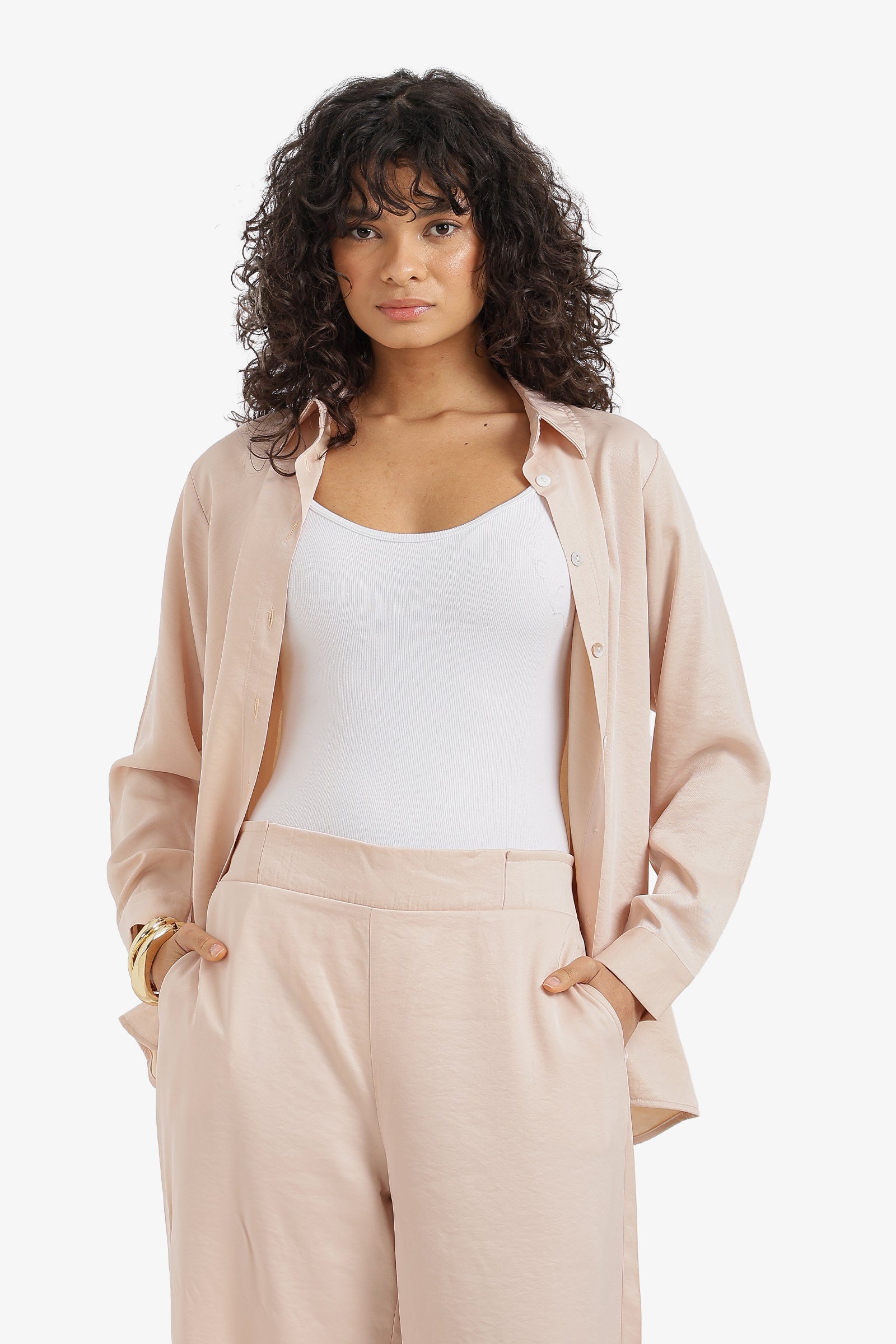 Plain Buttoned Classic Shirt – Light Beige