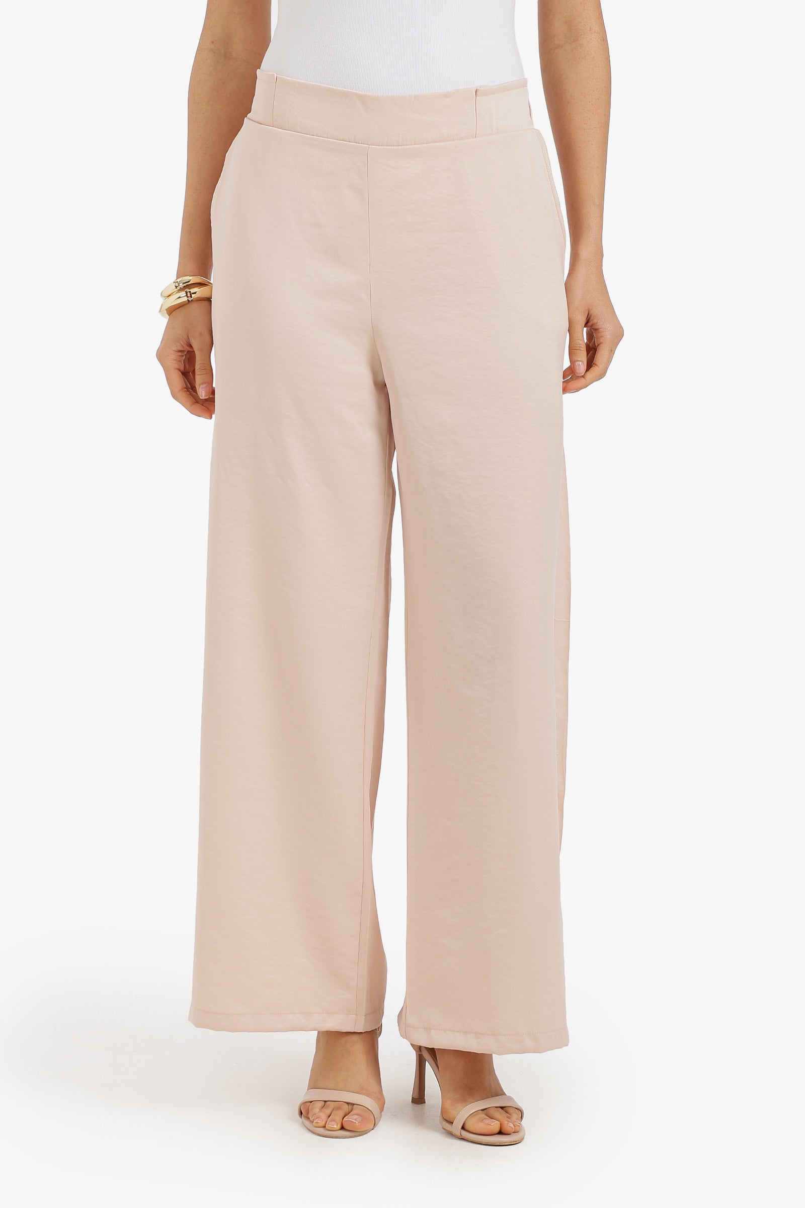 Plain Elasticated Waist Wide-Leg Pants – Light Beige