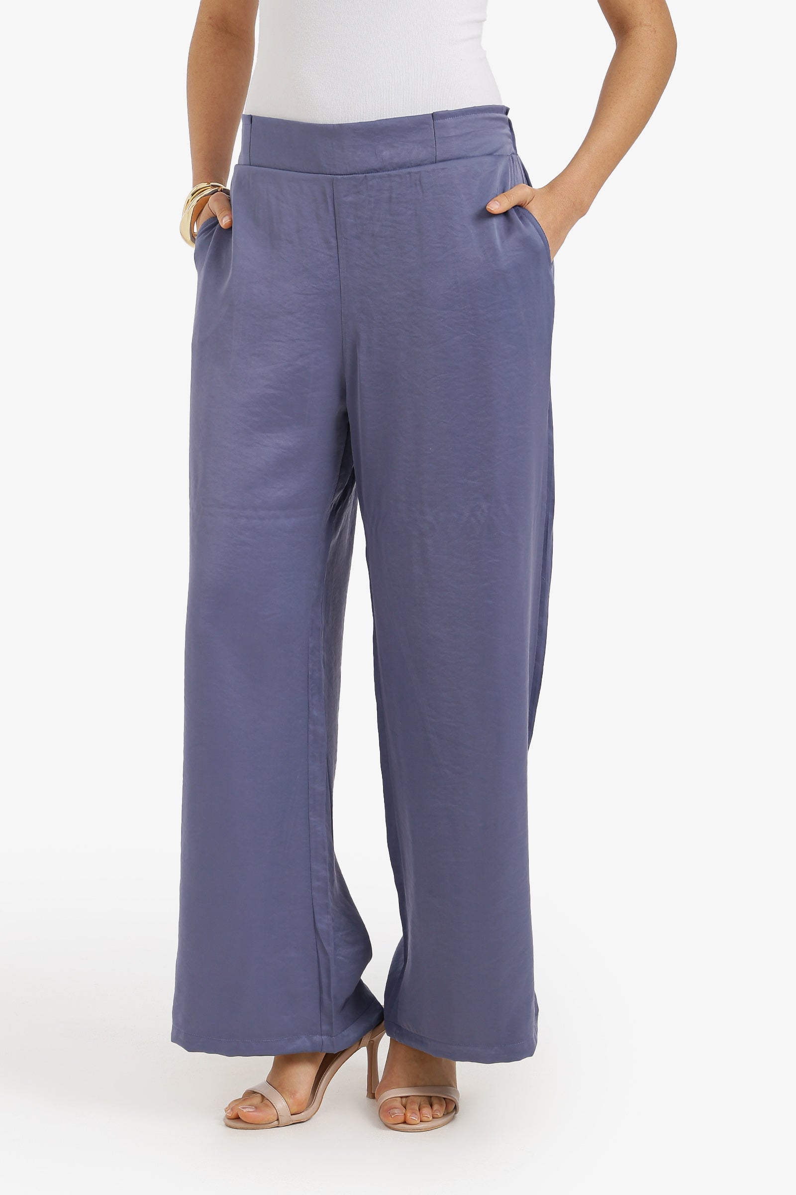 Plain Elasticated Waist Wide-Leg Pants – True Blue