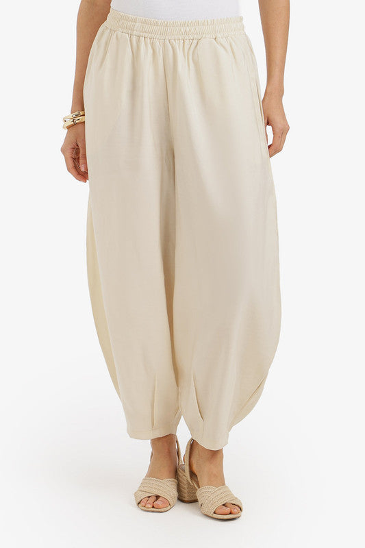 Pleated Balloon High-Rise Pants – Light Yellow