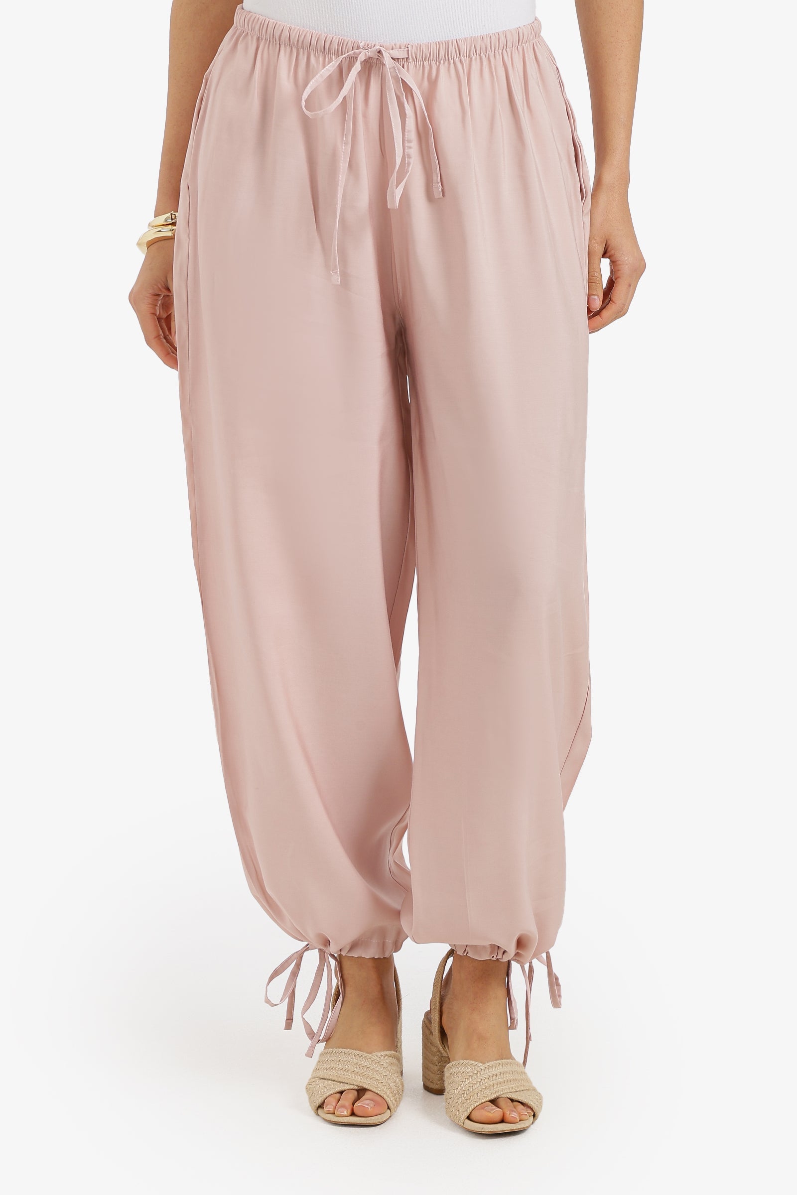 Plain Adjustable Waist Cinched Pants – Rose