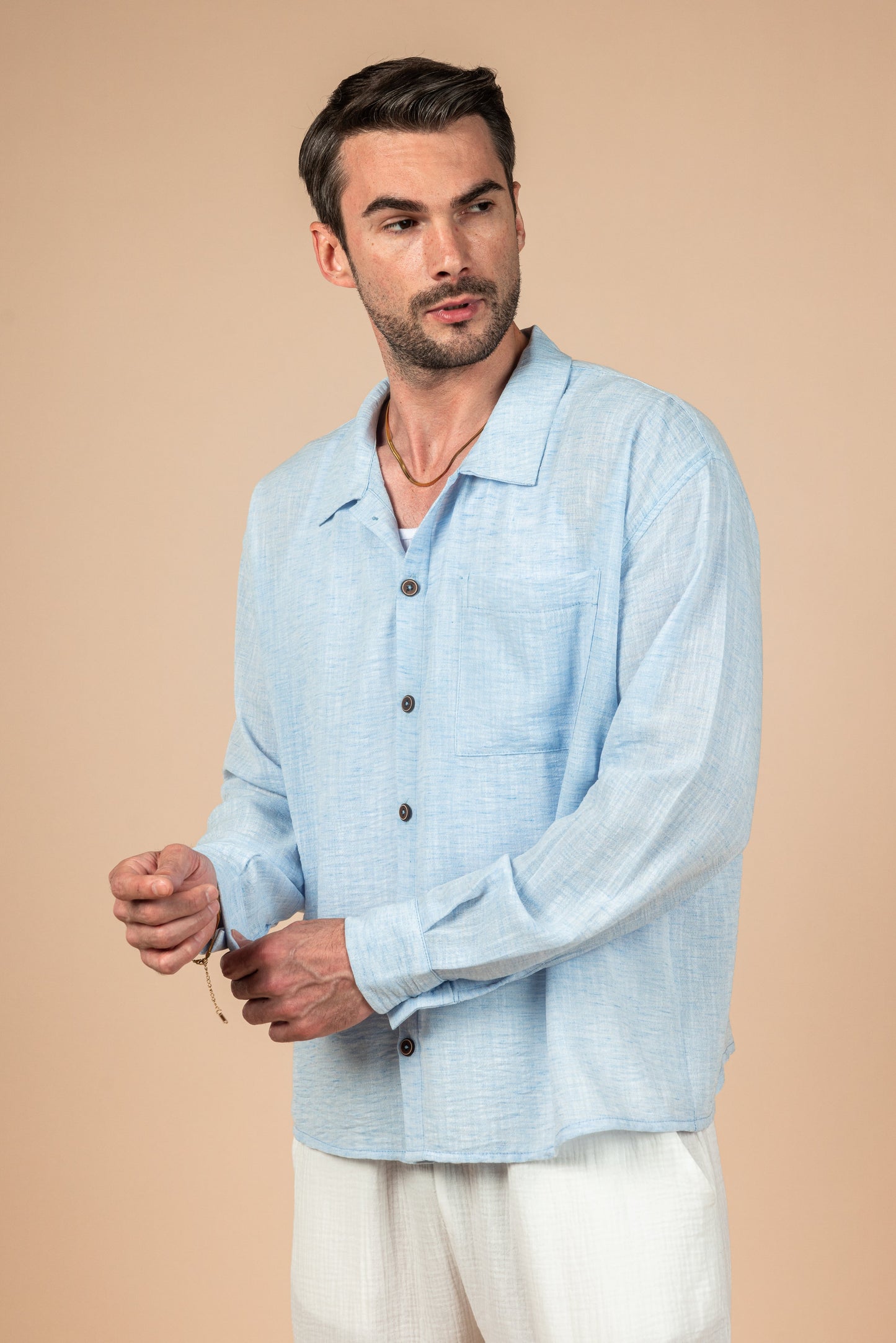 Sky Blue Boxy Fit Linen Shirt