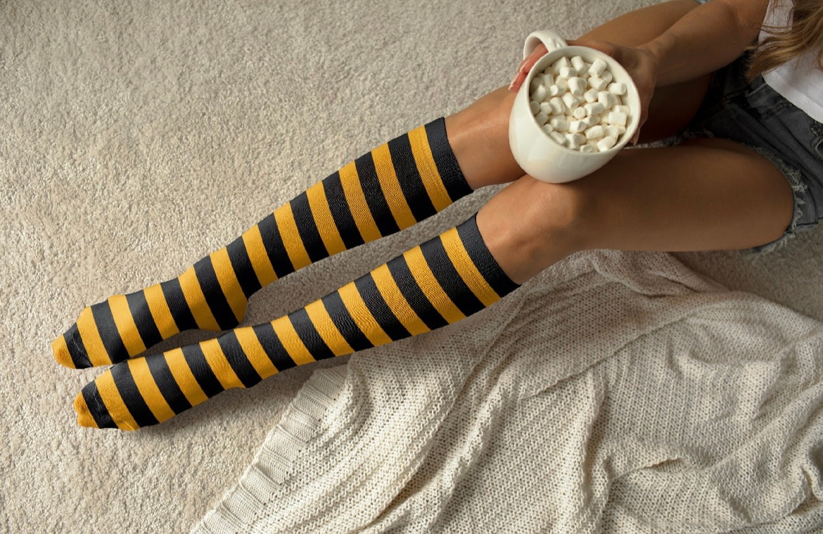 Egyptian Cotton Striped Socks – Yellow in Black