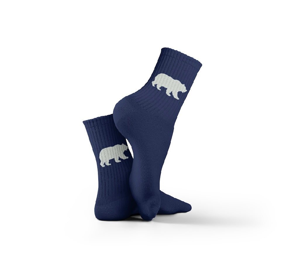 Cotton Bear Pattern Crew Socks - Navy