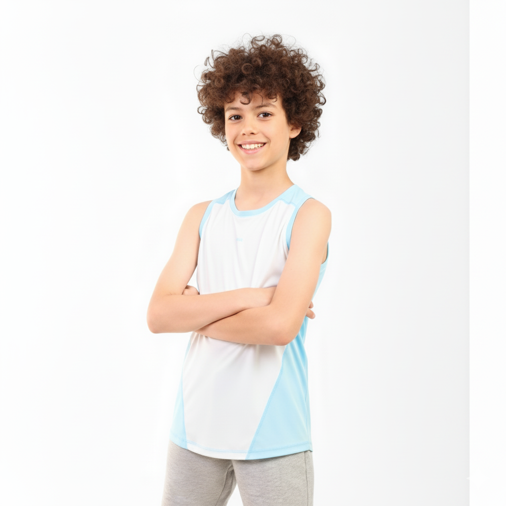 Abstract Performance Sleeveless Sport Top - White & Blue