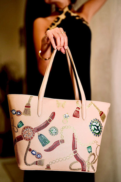 Faux Leather Embellished Shoulder Bag – Café