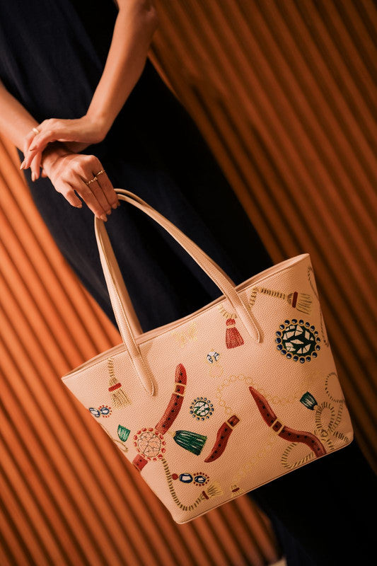 Faux Leather Embellished Shoulder Bag – Café