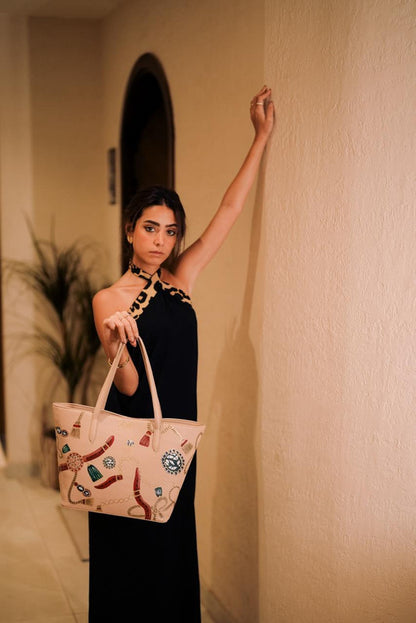 Faux Leather Embellished Shoulder Bag – Café