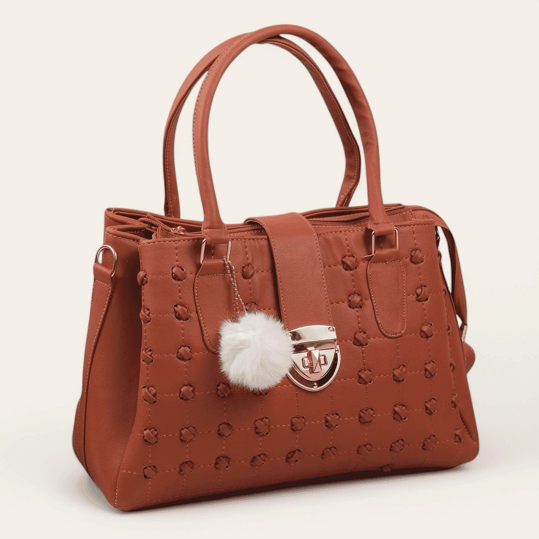 Faux Leather Embroidered Cross-Hand Handbag – Havan