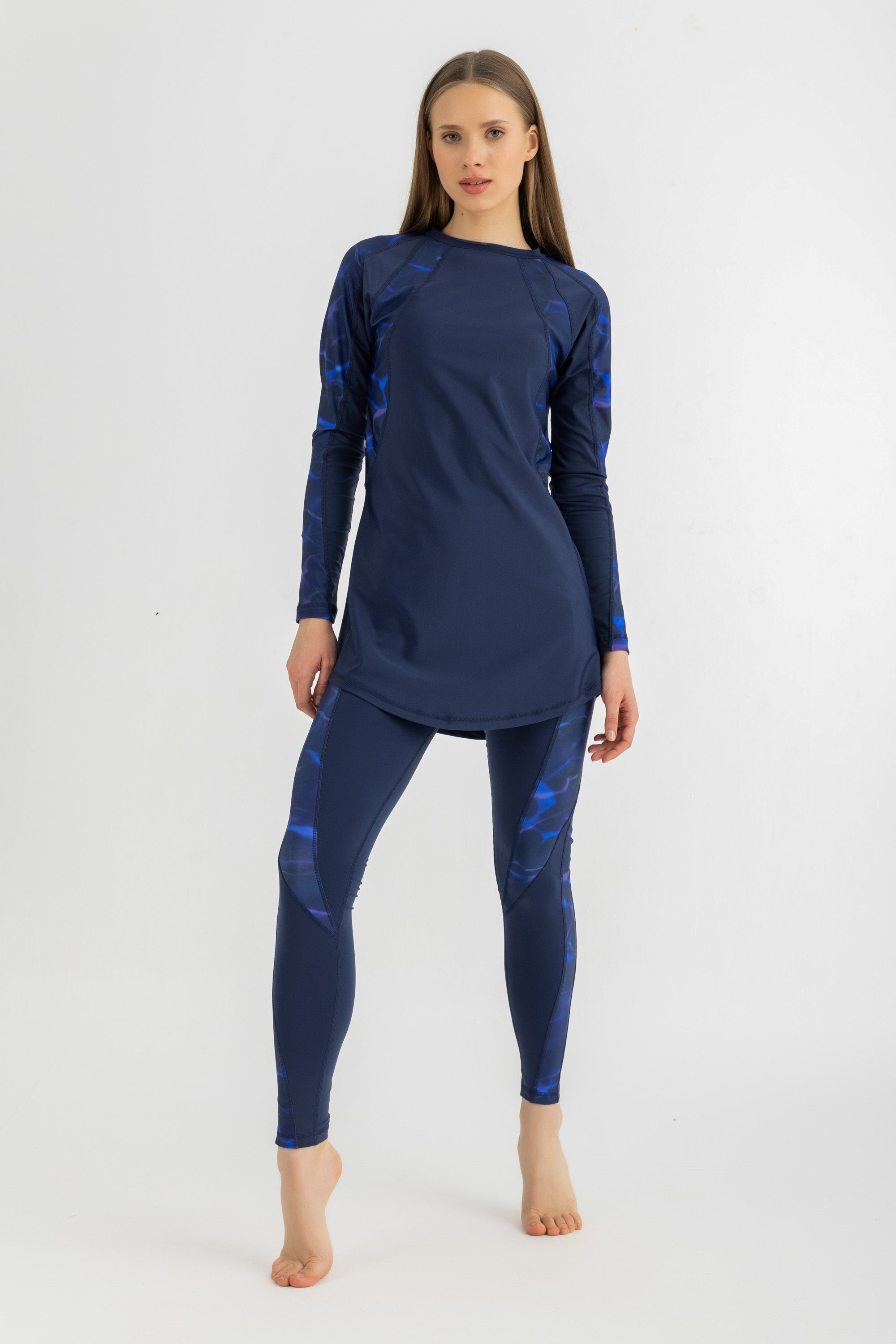 Lycra Asymmetrical Basic Swimsuit - Navy