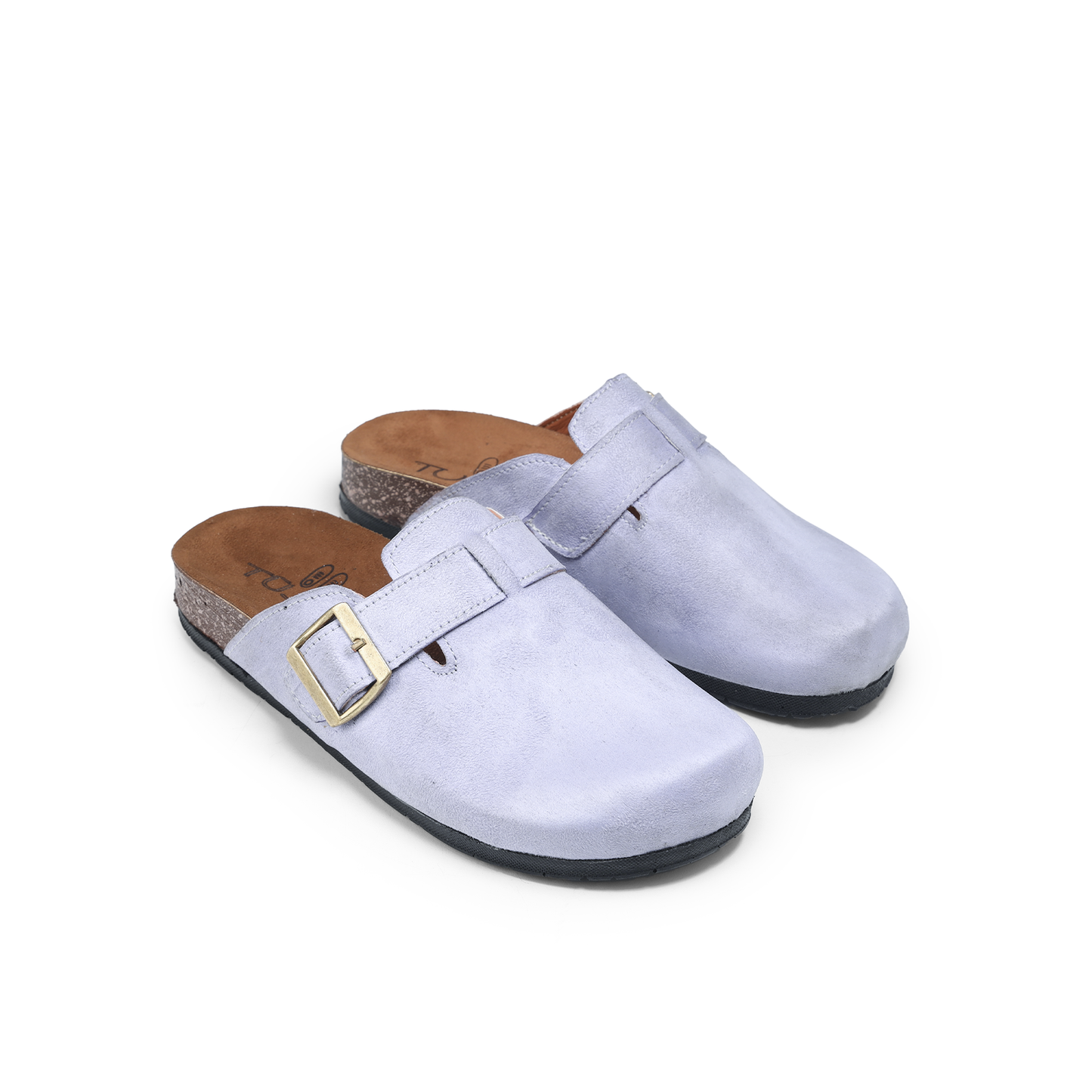 Faux Suede Leather Clogs, With Buckle Strap