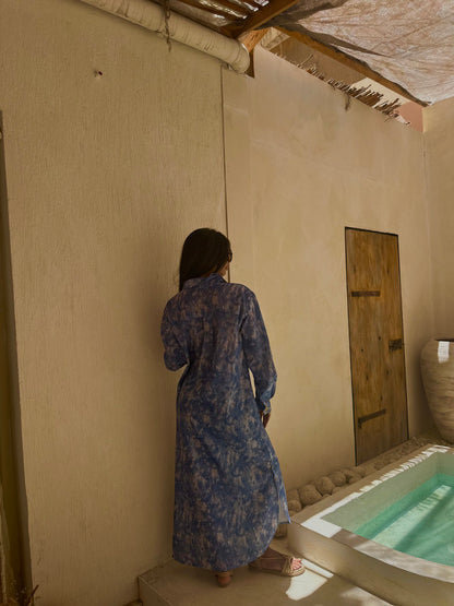 Linen Tie-Dye Shirt Dress – Jeans Blue