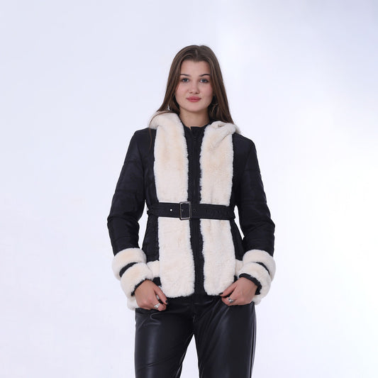 Belted Water Proof Jacket With Soft Fur And Zipper