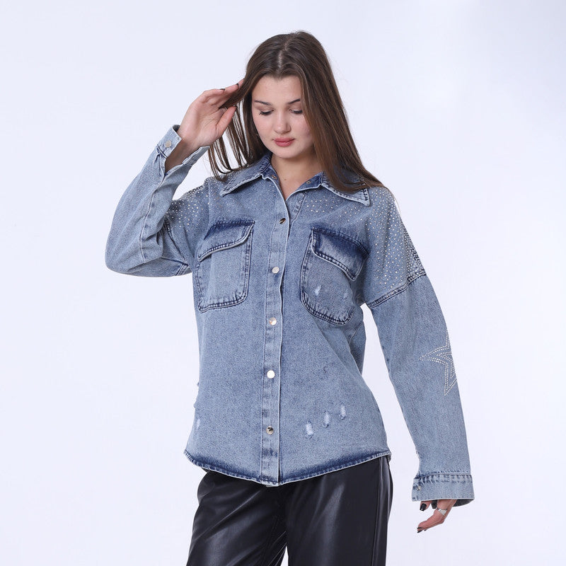 Jeans Shirt With Strass